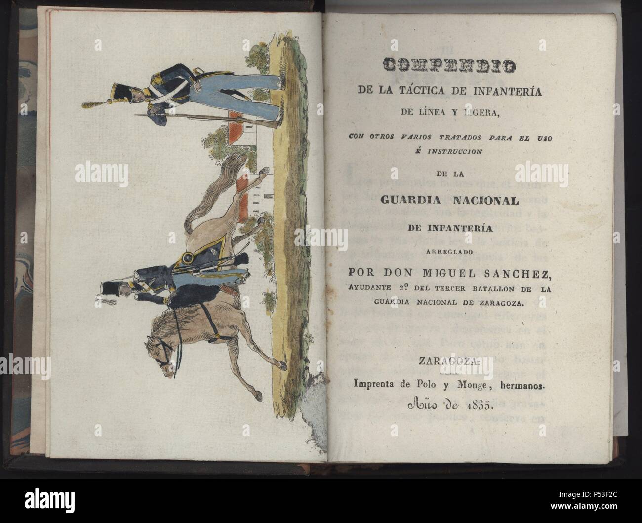 Compendio de la táctica de infantería de línea y ligera, e instrucción de la Guardia nacional. Impresa en Zaragoza, 1835. Stock Photo