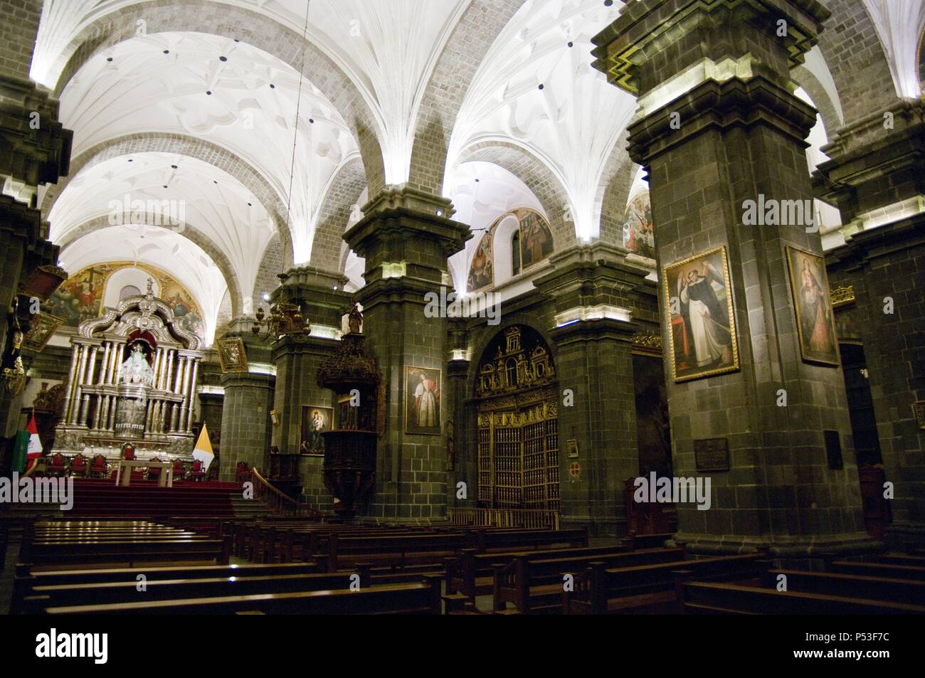 Peru. Cusco city. Interior of The Cathedral. . Stock Photo