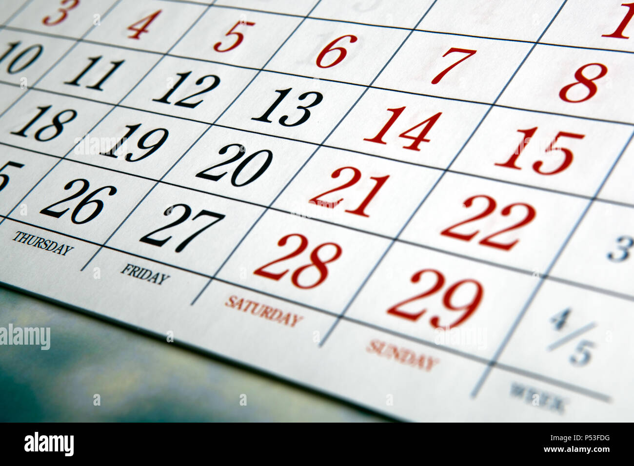 white calendar days with numbers close up Stock Photo - Alamy