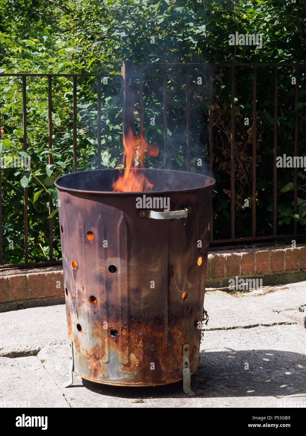 Destruction of garbage by means of burning in a Garden incinerator bin