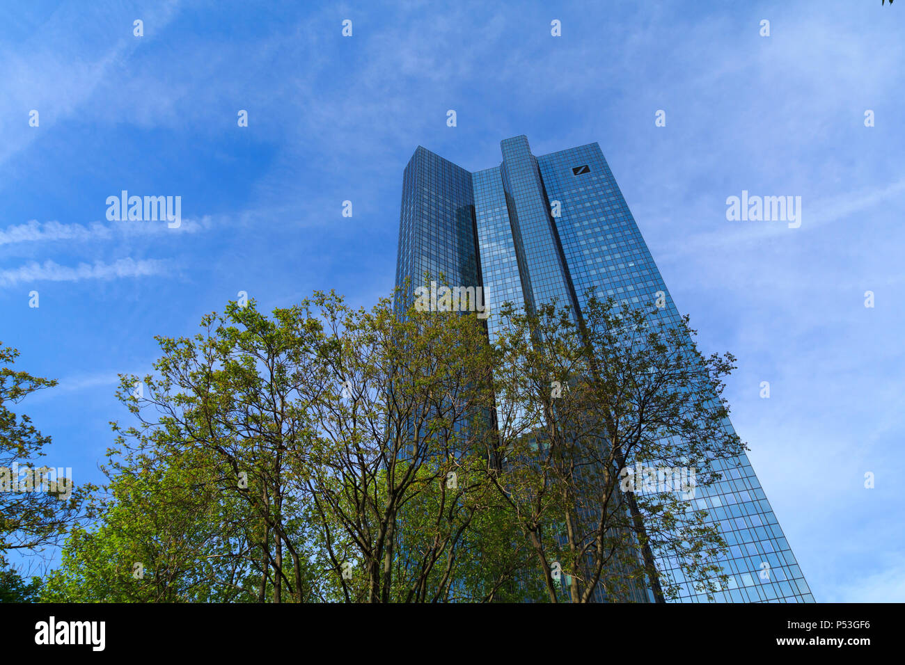 Deutsche Bank headquarters tower, a modern skyscraper in the center of