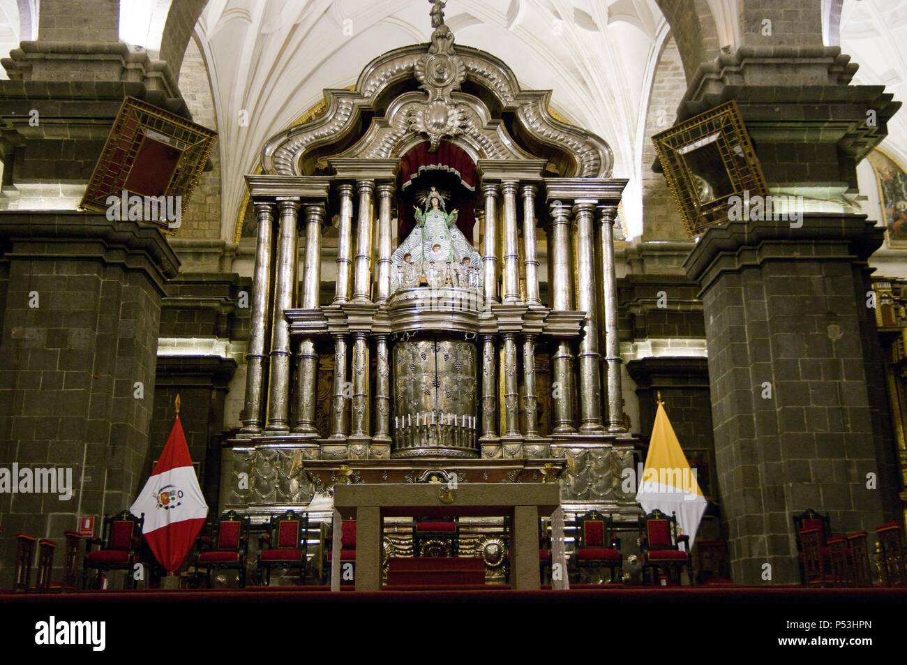 Peru. Cusco city. Altarpiece in The Cathedral. . Stock Photo