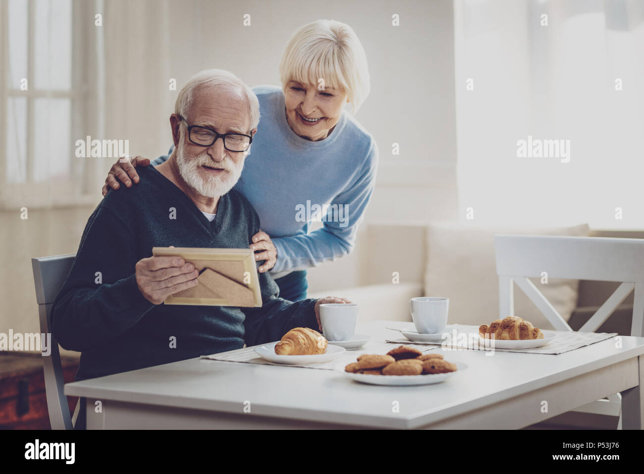 Delighted aged people remembering their wedding Stock Photo