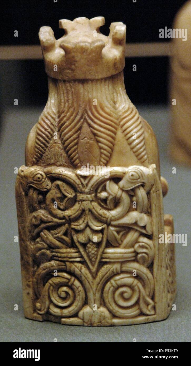 The Lewis Chessmen. Carved in walrus ivory. 1150-1175. Located in Uig. Island of Lewis. Scotland. British Museum. London. England. United Kingdom. Stock Photo