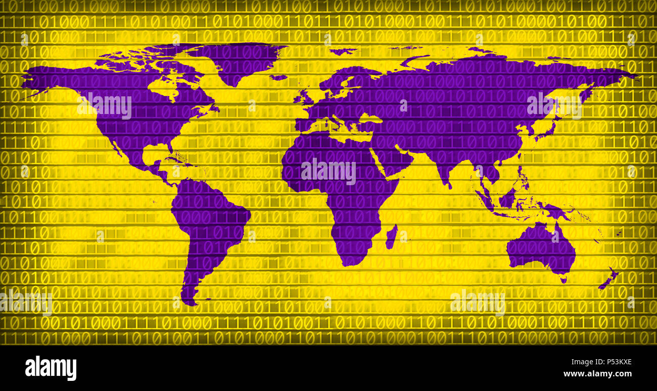 an image of flat world map on binary code background Stock Photo