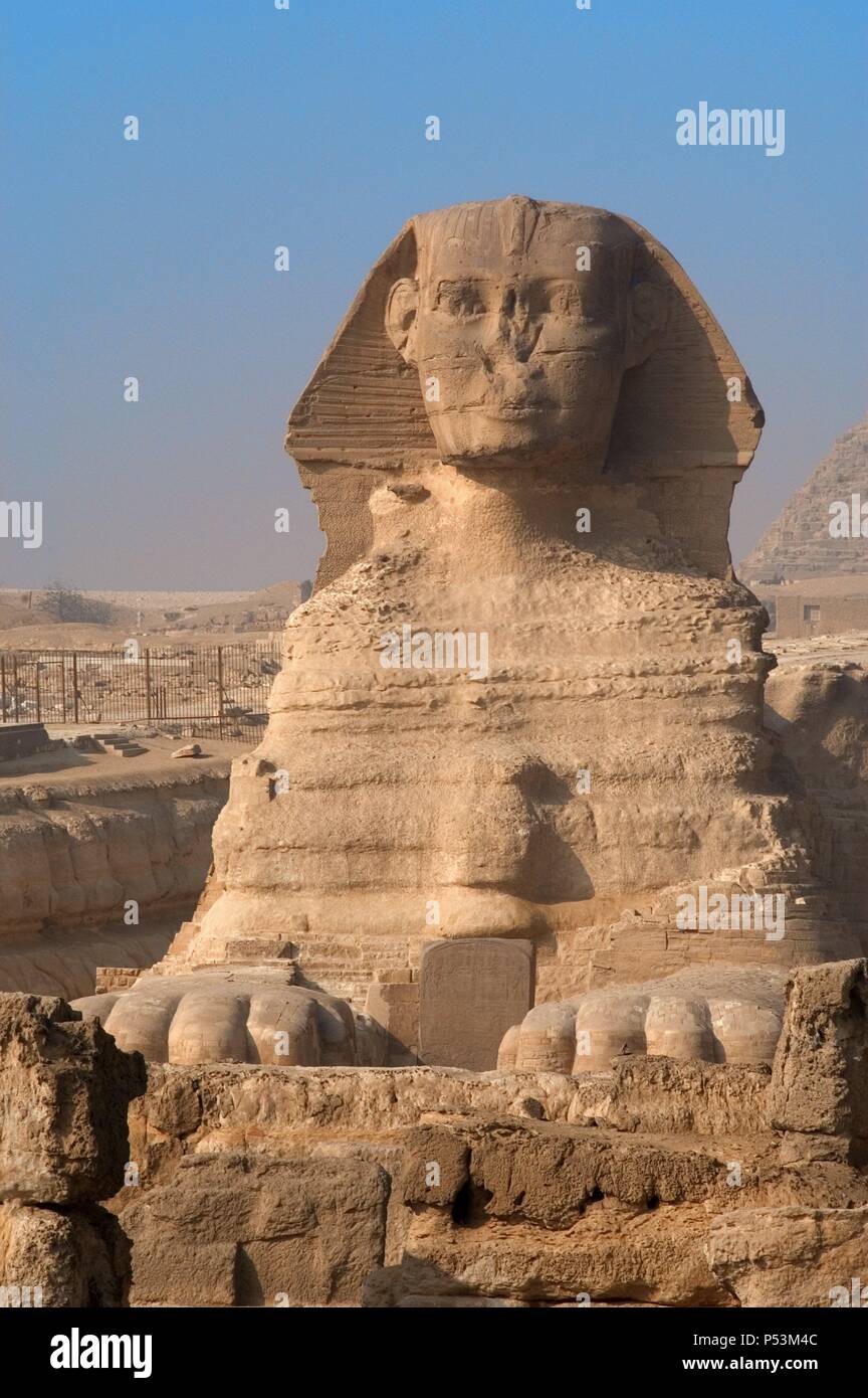 Egypt. Great Sphinx of Giza. Limestone statue with lion body and human