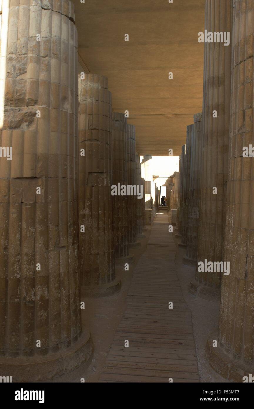 Djoser Pyramid. 3rd Dynasty. Old Kingdom. Roofed colonnade corridor. Saqqara. Egypt. Stock Photo