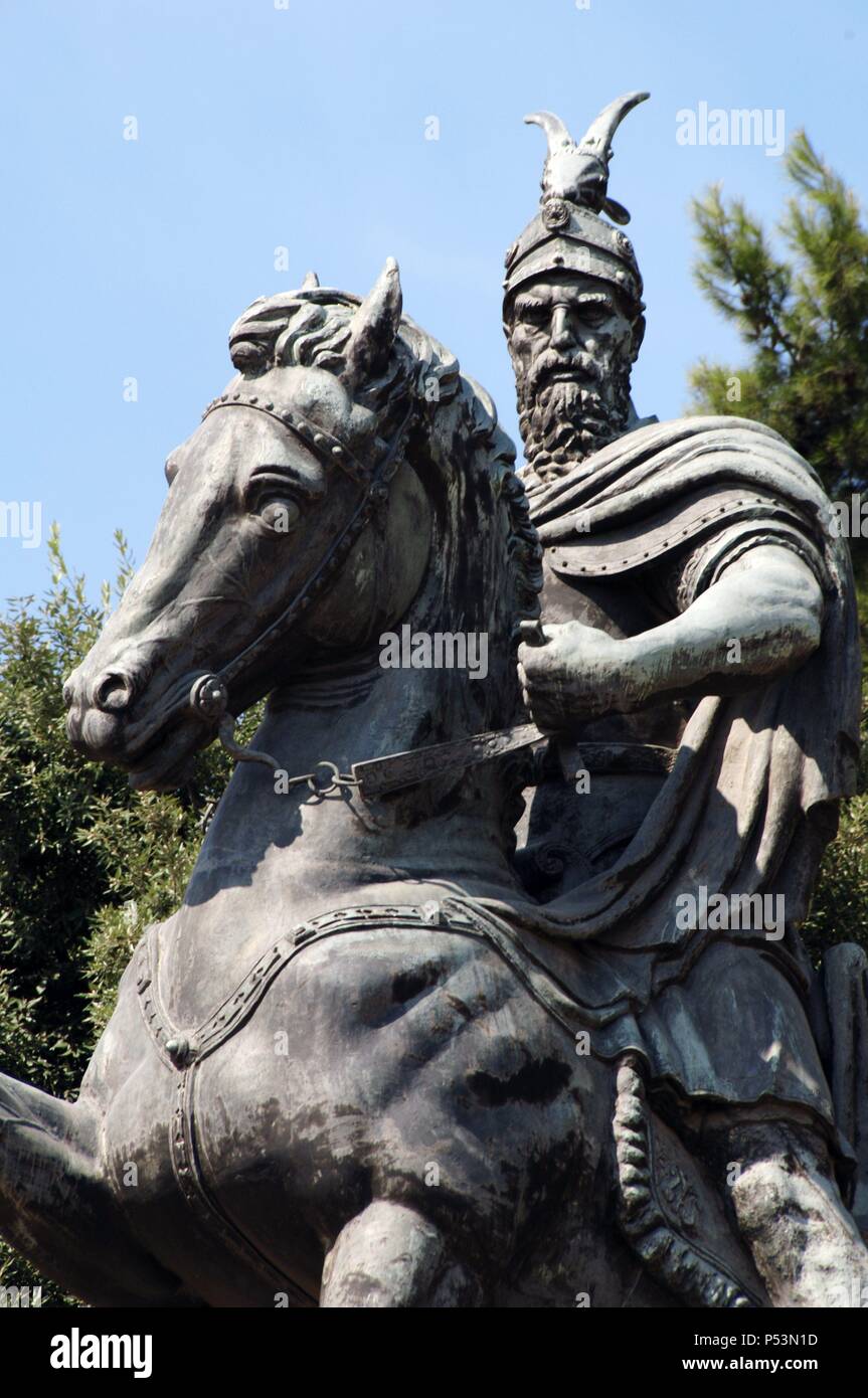 George Kastrioti Skanderbeg (1405Ð1468). Albania's most important national hero and a key figure of the Albanian National Awakening. Statue. Kruje. Albania. Stock Photo