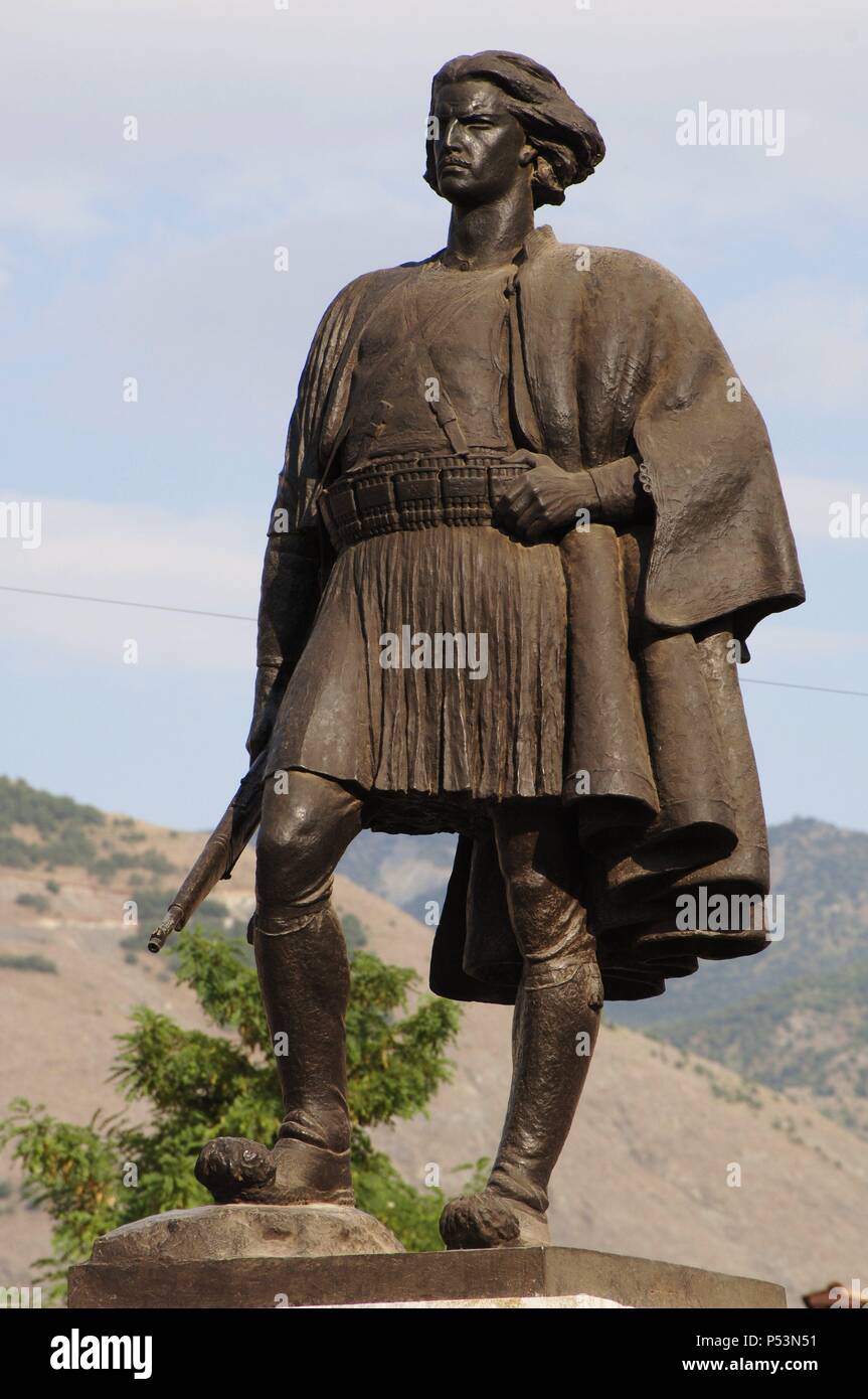 Paskali Republic of Albania. Korce. The National Fighter, statue erected in ...