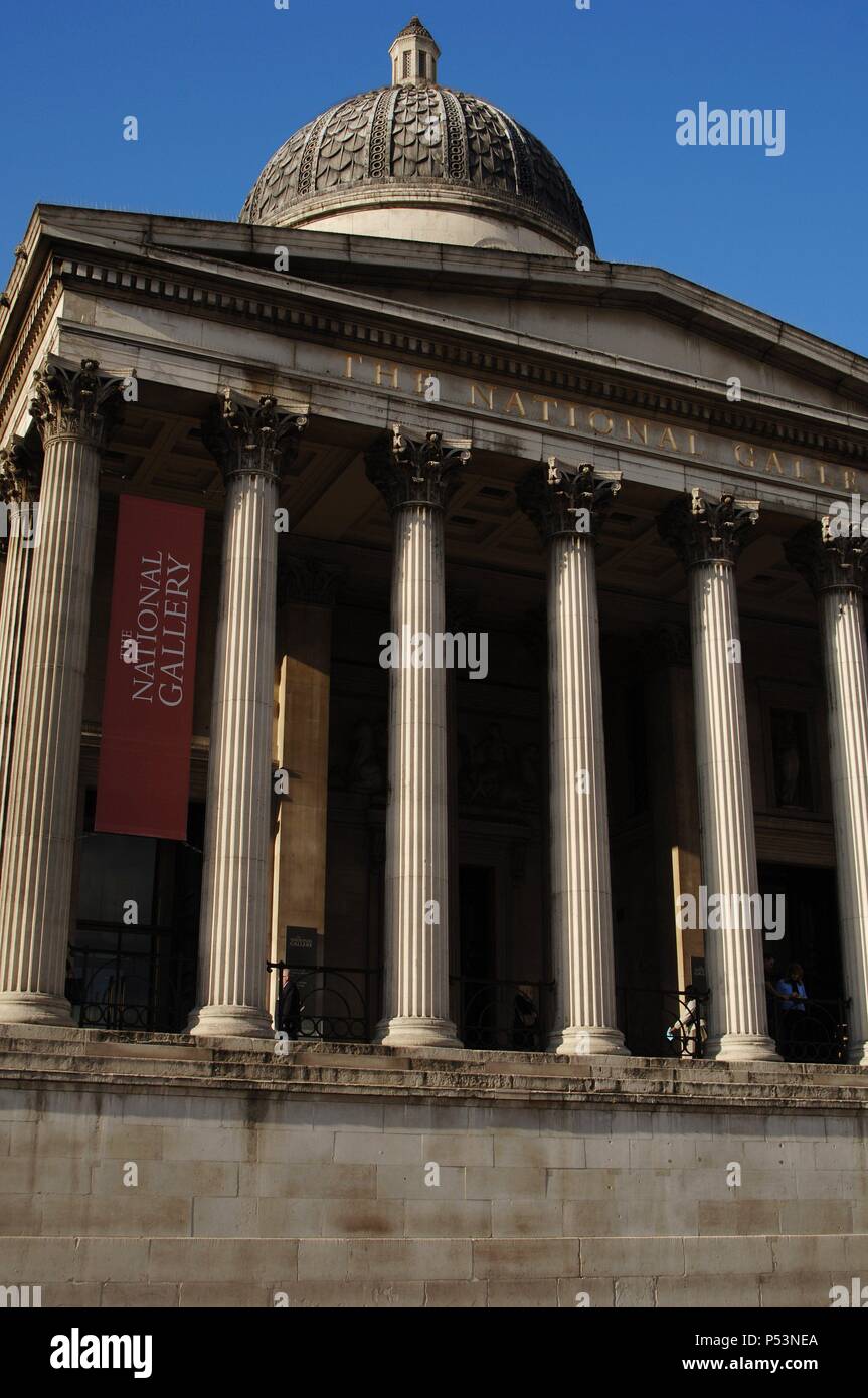 The National Gallery (1834-1838). Neoclassical building designed by William Wilkins (1778-1839). Trafalgar Square. London. United KIngdom. Stock Photo