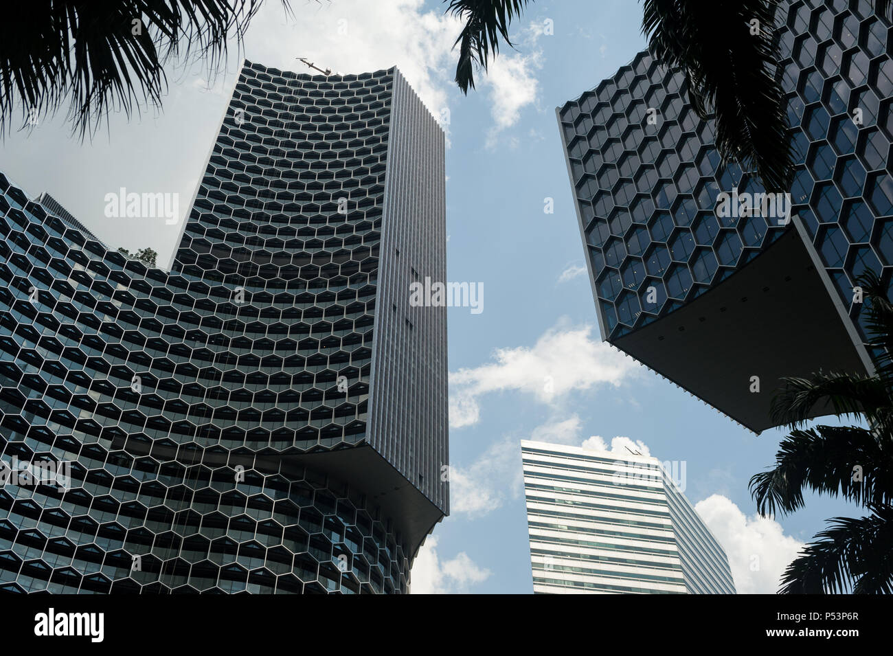 31.01.2018, Singapore, , Singapore - A look at the two towers of the DUO project of the German architect Ole Scheeren. The mixed use includes offices, Stock Photo