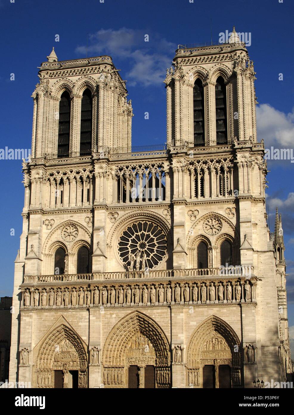 France. Paris. Notre Dame Cathedral. 12th - 14th centuries. West front. Stock Photo