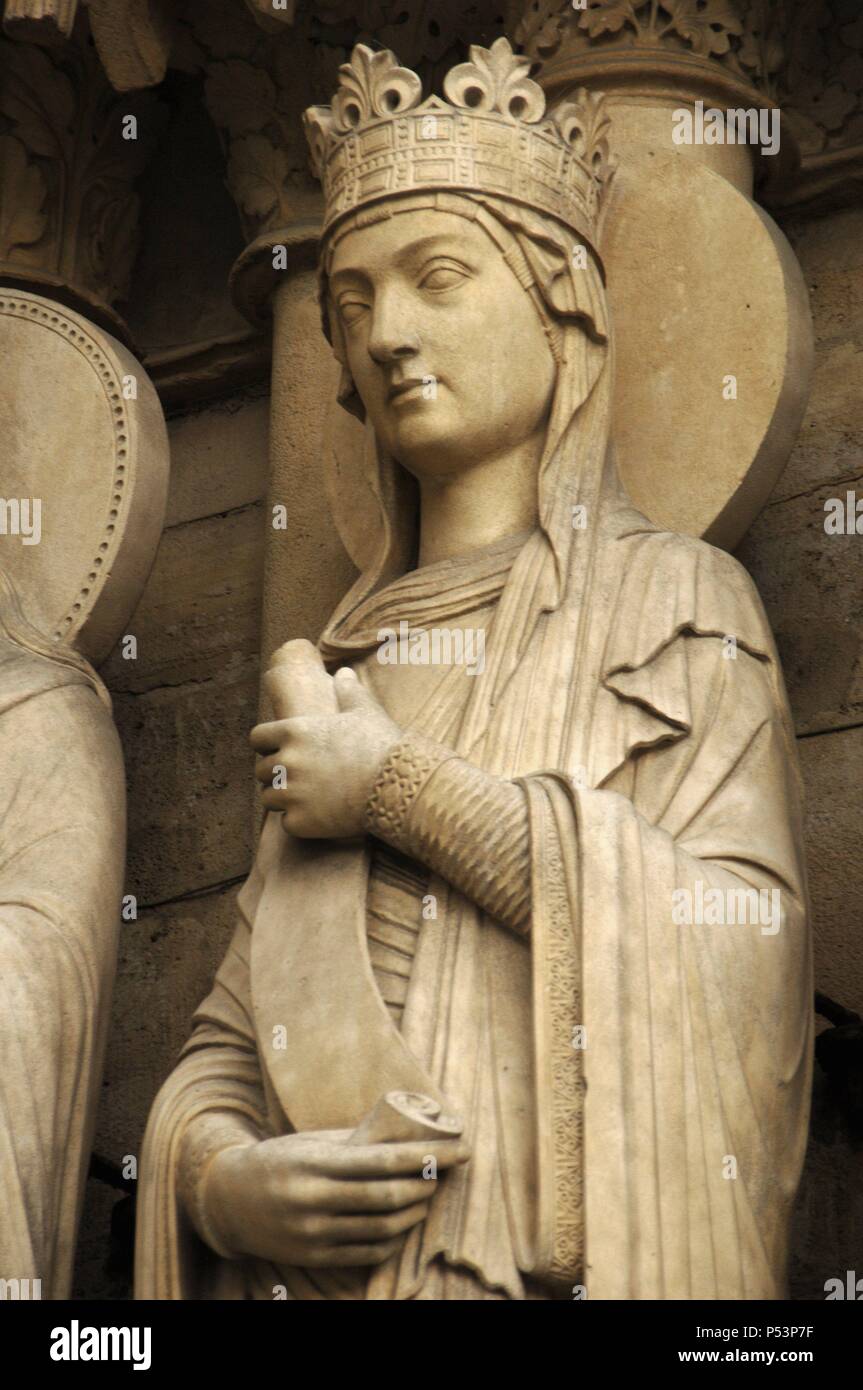 Gothic Art. France. Paris. Sculpture on the facade of the cathedral of Notre Dame (1163-1250). Stock Photo