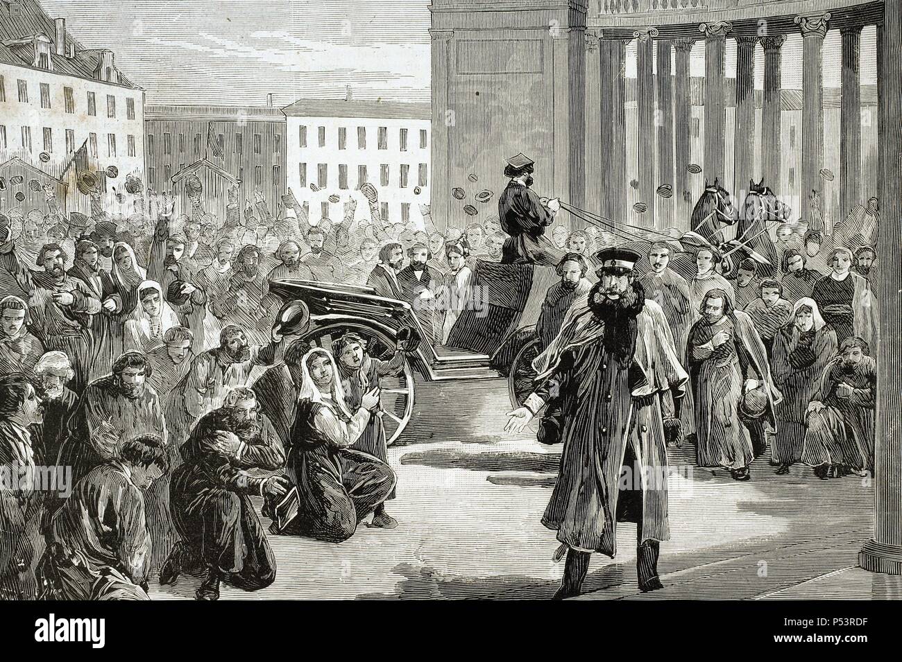 Russia. St. Petersburg. 19th century. Ovation of the people to the Czar in the portico of the Kasanski church after being the victim of an attack. Engraving. 'The Spanish and American Illustration,' 1879. Stock Photo