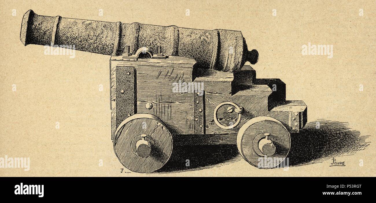 Castiron cannon from the 18th century. Engraving Stock Photo Alamy