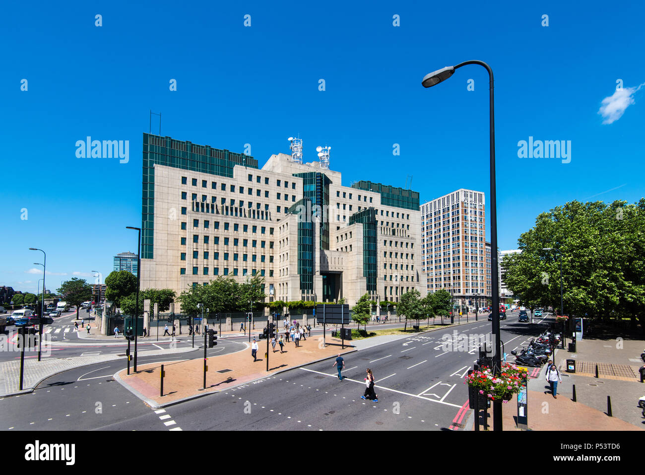 LONDON, UK - 18JUN2018: The SIS Building at Albert Embankment, Vauxhall is the headquarters of MI6. Viewed from the south across Albert Embankment. Stock Photo