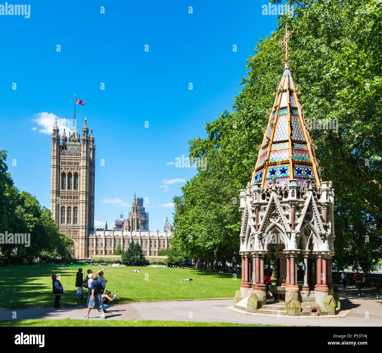 LONDON, UK - 18JUN2018: The Buxton Memorial Fountain is a monument commemorating the emancipation of slaves and is located in Victoria Tower Gardens,  Stock Photo