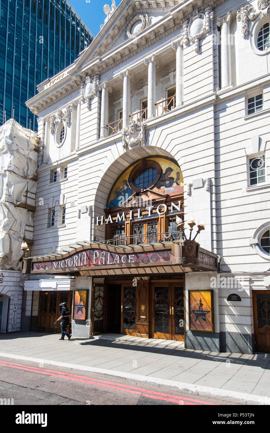 LONDON, UK - 18JUN2018: The Victoria Palace Theatre which is currently showing Hamilton. Stock Photo