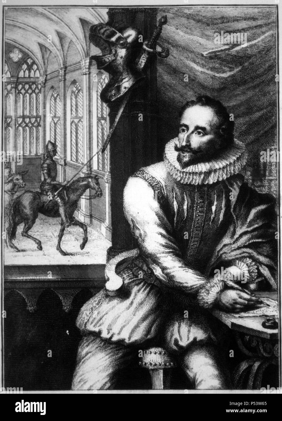 Miguel de Cervantes Saavedra (1547-1616), escritor y dramaturgo español. Dibujo atribuido a él mismo. Stock Photo