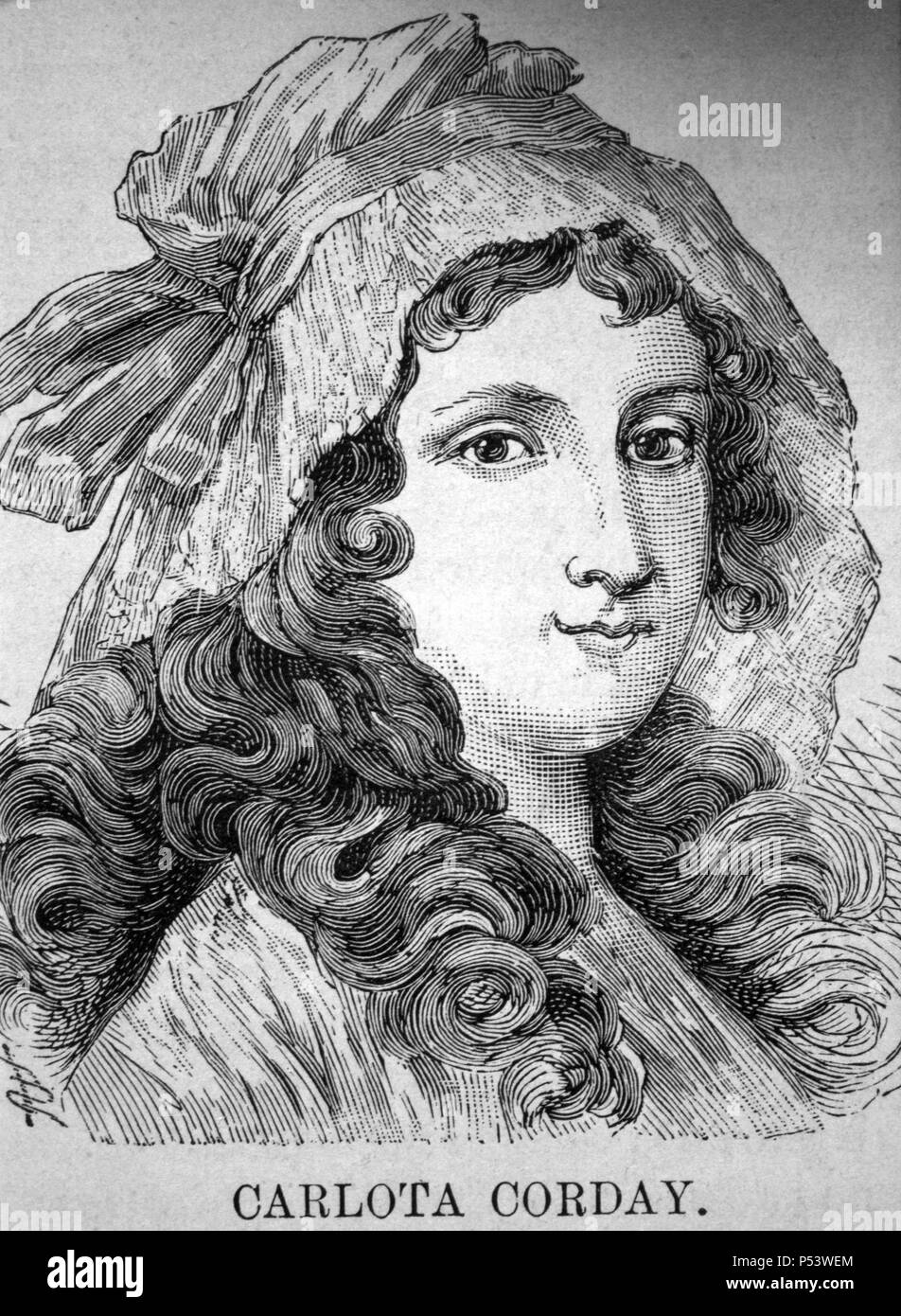 Marie Anne Charlotte Corday d'Armont (1768-1793), seguidora del club de los girondinos, famosa por haber asesinado a Jean-Paul Marat. Stock Photo
