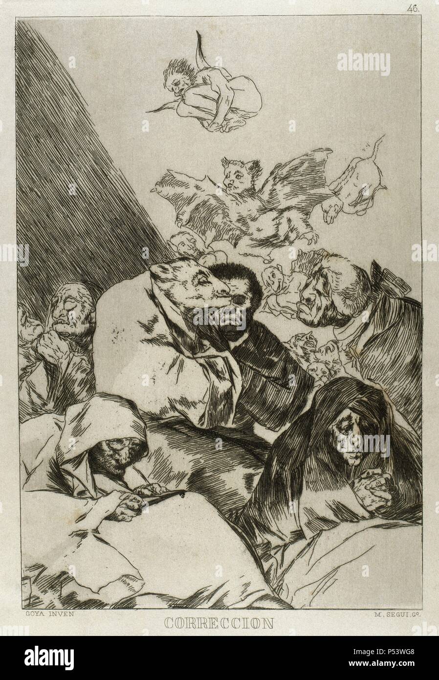 Francisco de Goya (1746-1828). Spanish painter and printmaker. Los Caprichos. Correccion (Correction). Number 46. Aquatint. 1799. Reproduction by M. Segui i Riera. Stock Photo