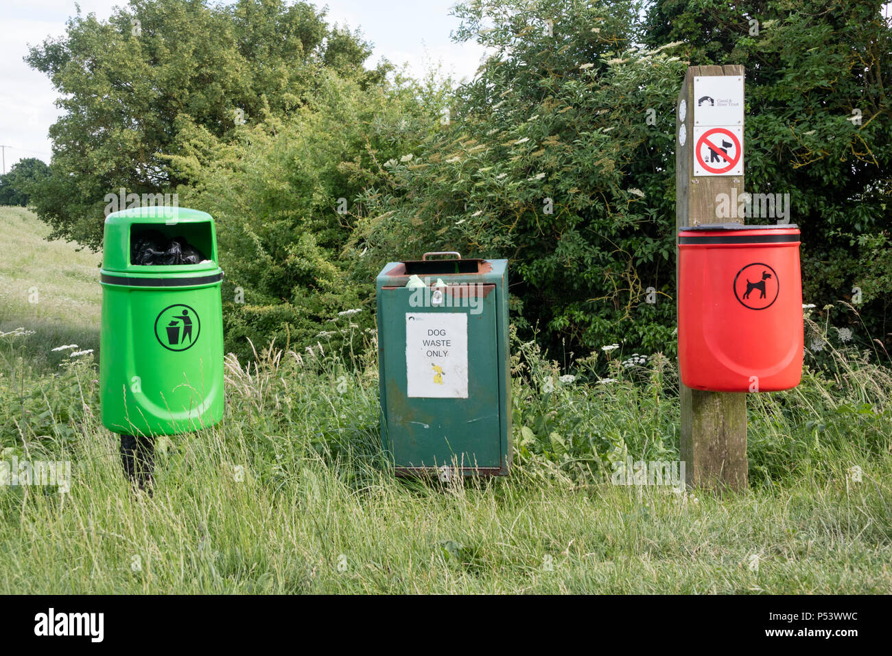 Dog poo and litter bins in the countryside, England, UK Stock Photo