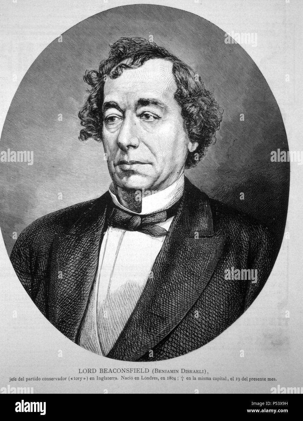 Benjamin Disraeli (18041881), conde de Beaconsfield. Grabado de 1881