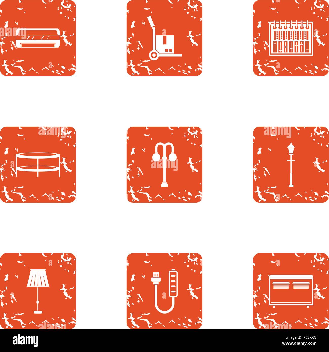 Home facade icons set, grunge style Stock Vector