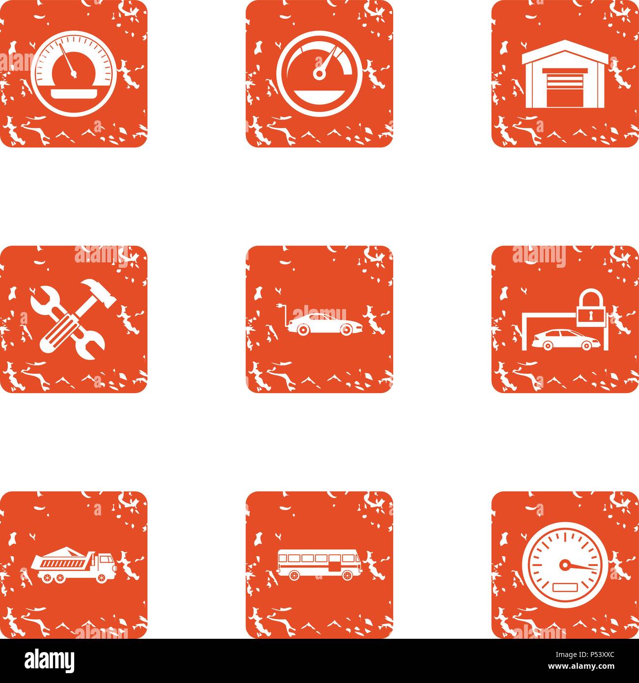 Garage icons set, grunge style Stock Vector