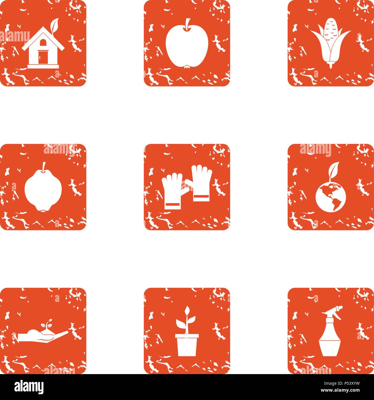 Shrub icons set, grunge style Stock Vector