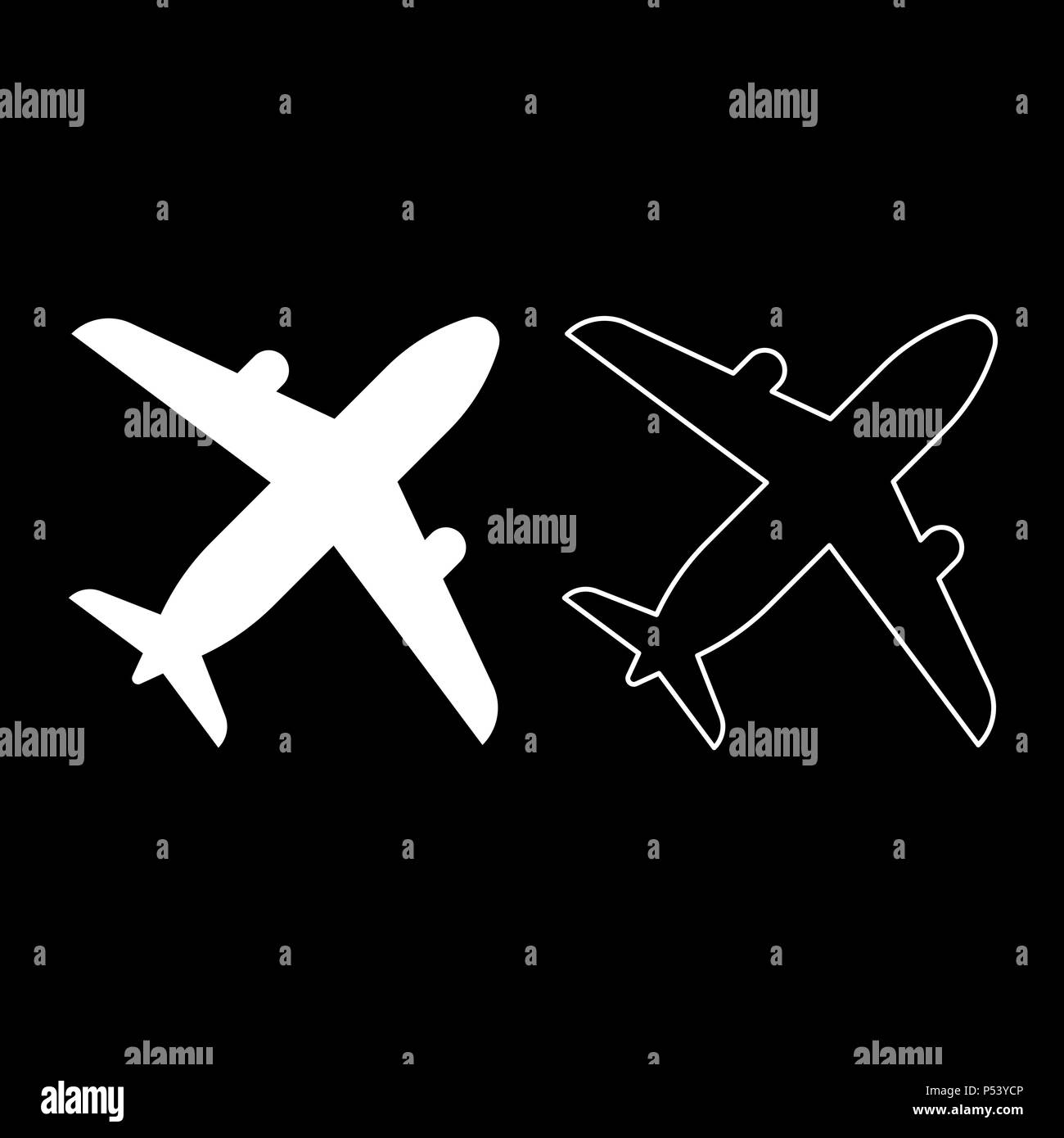 Airplane icon set white color vector I flat style simple image Stock