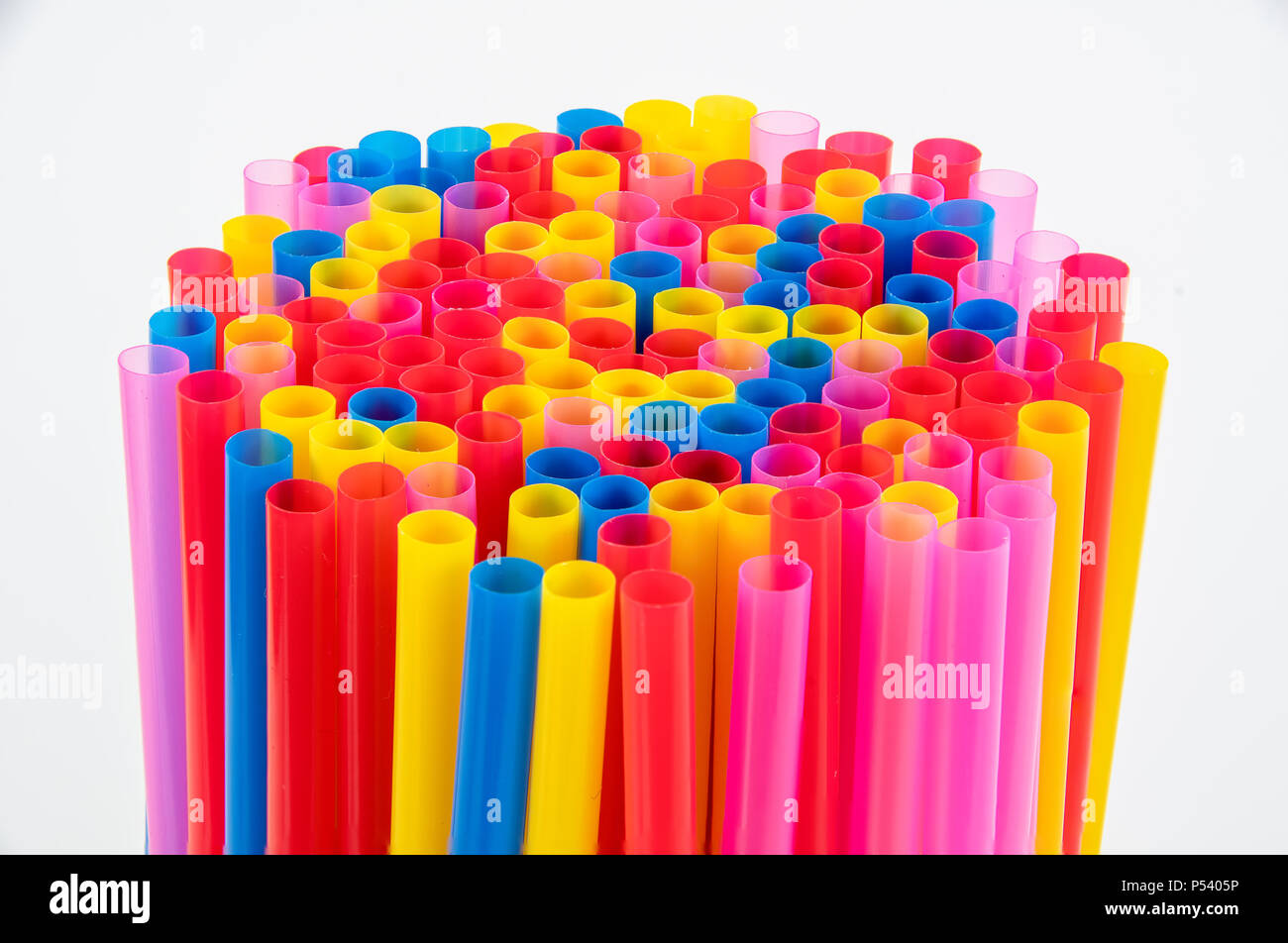 Multi coloured plastic drinking straws Stock Photo