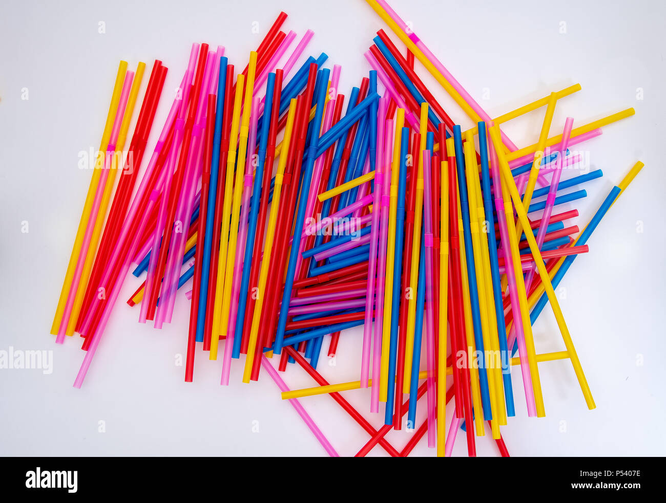 Multi coloured plastic drinking straws Stock Photo