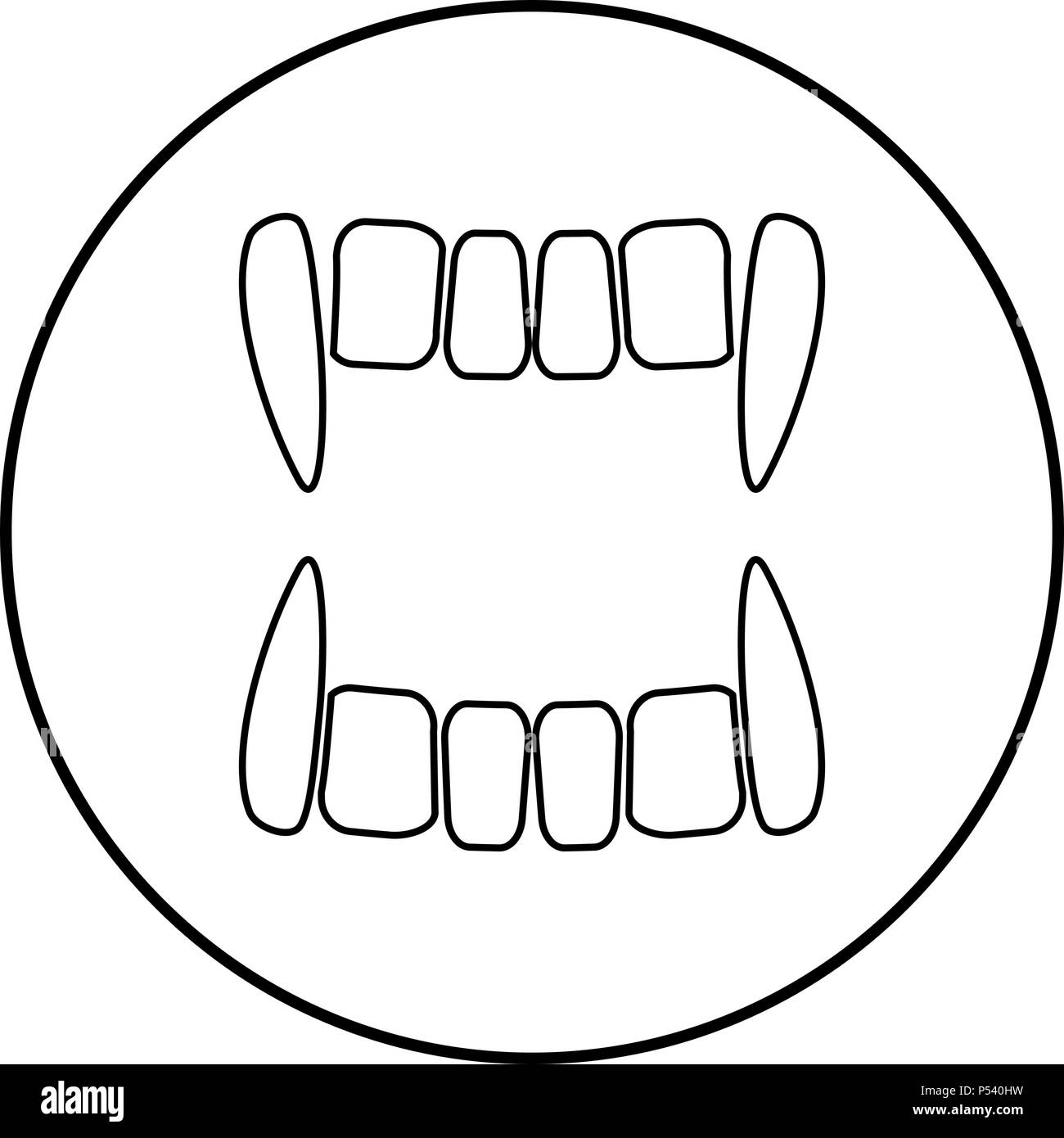 Vampire's teeths icon black color in circle round outline Stock Vector