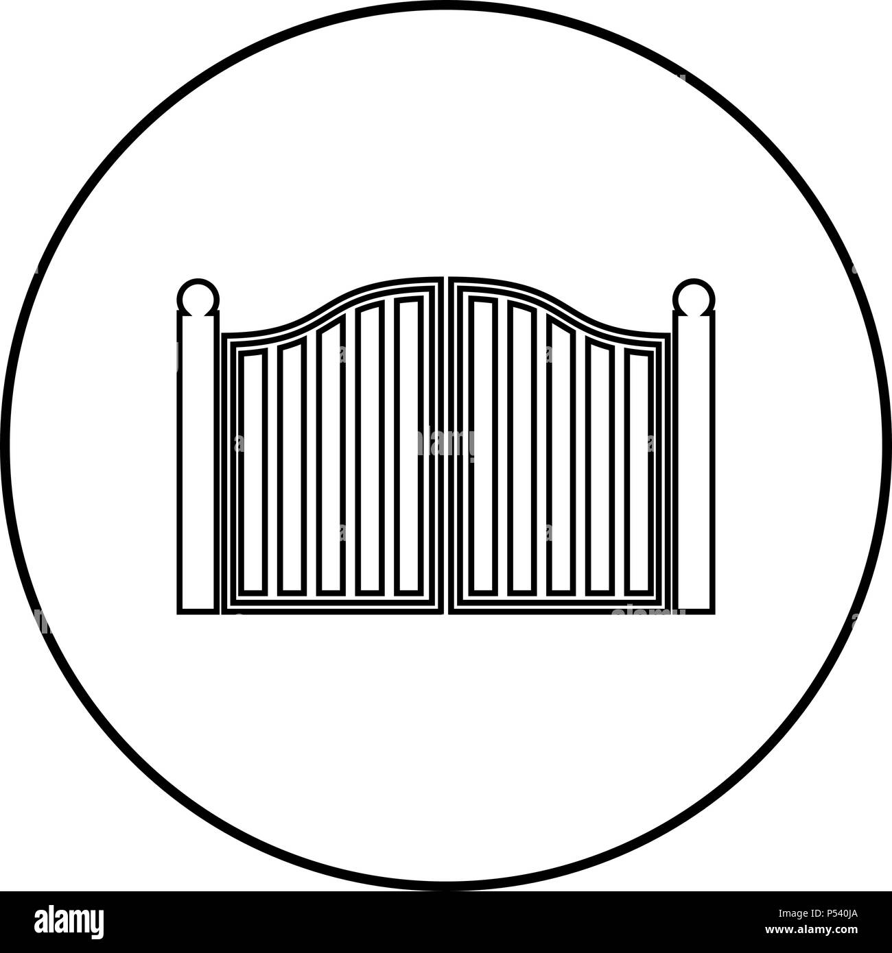 Old gate icon black color in circle round outline Stock Vector