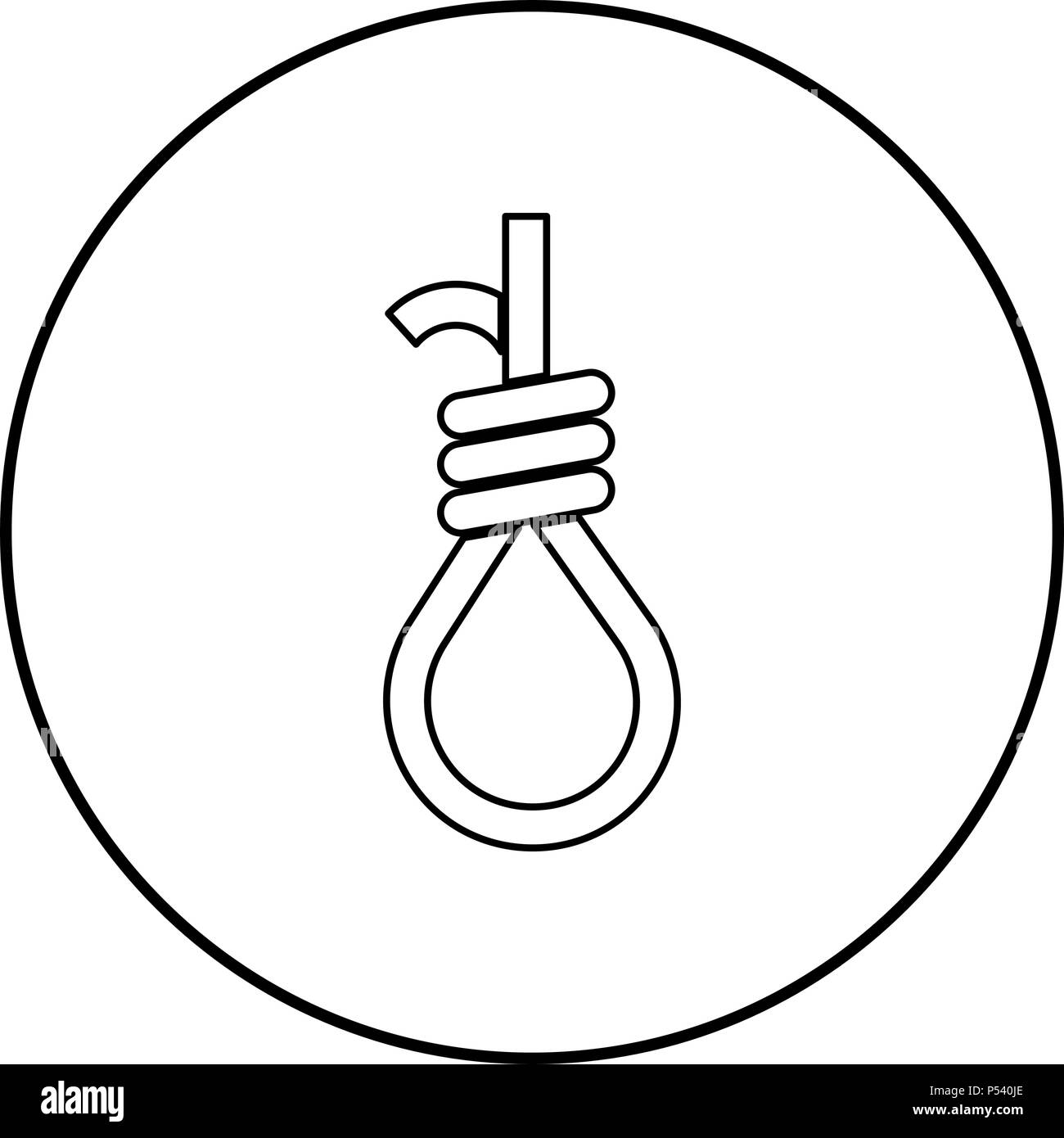 Gallows with rope noose icon black color in circle round outline Stock Vector