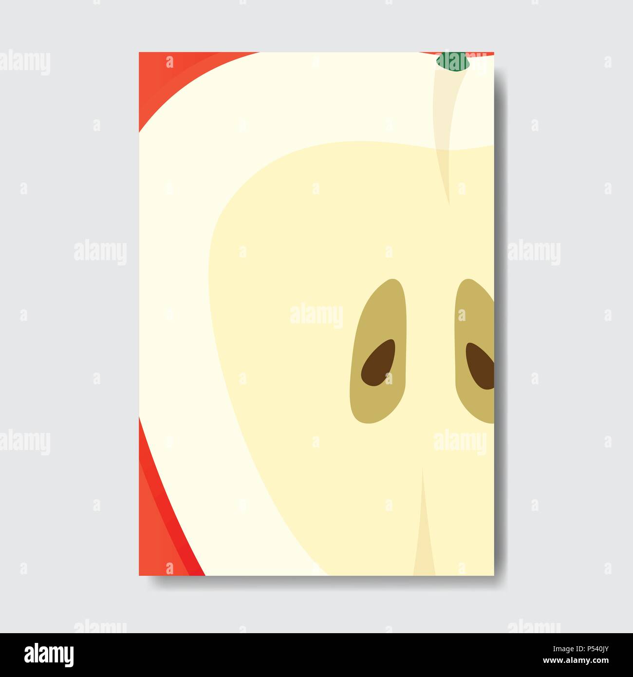cut apple template card, slice fresh fruit poster on white background, magazine cover vertical layout brochure poster, flat design, healthy lifestyle or diet concept Stock Vector