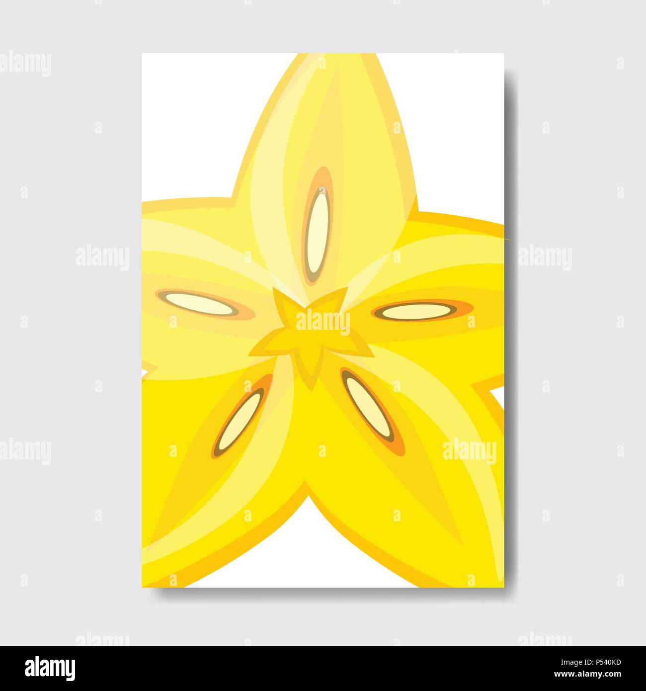 cut carambola template card, slice fresh fruit poster on white background, magazine cover vertical layout brochure poster, flat design, healthy lifestyle or diet concept Stock Vector