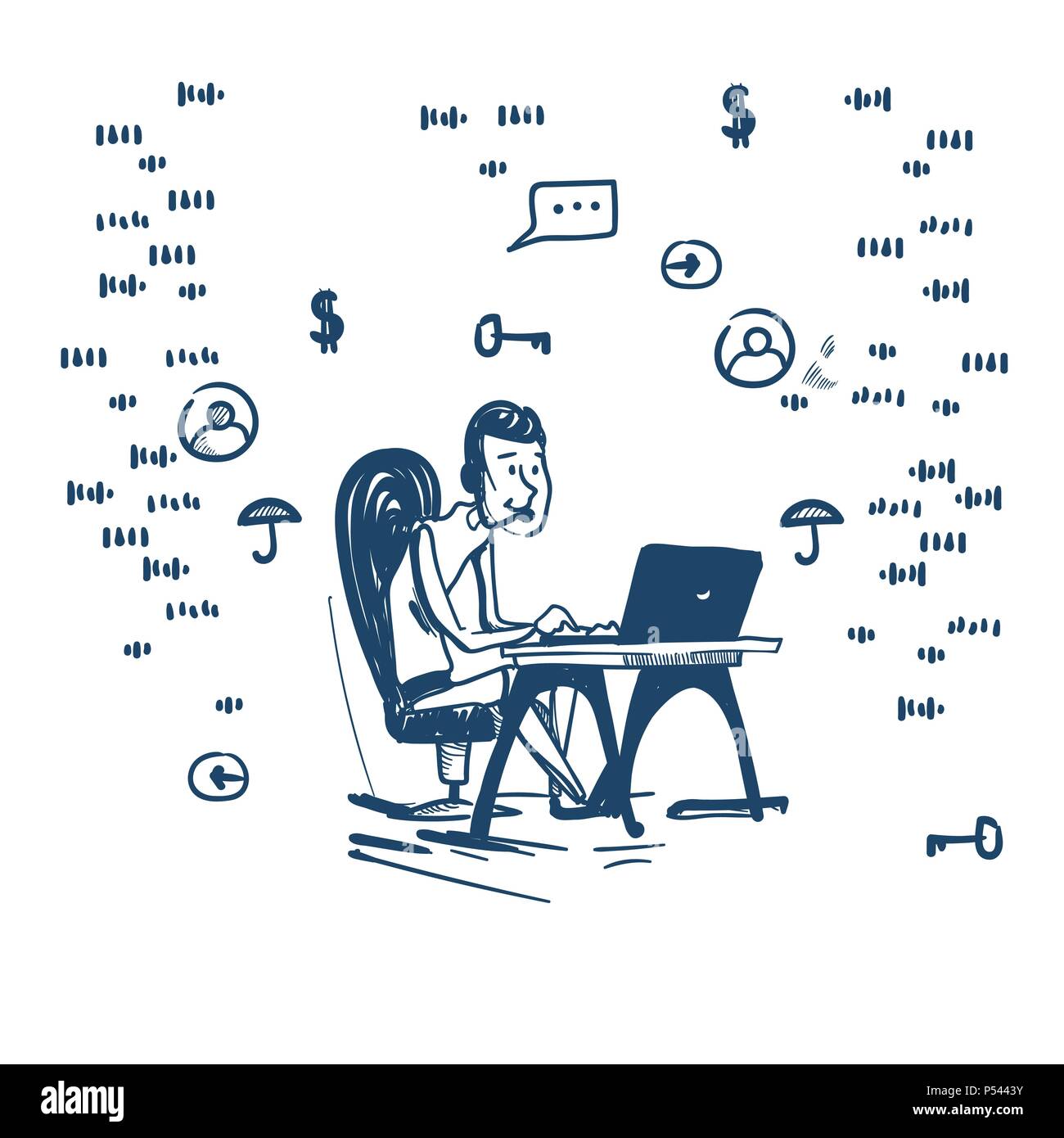 Support Center Headset Agent Man Client Online Operator Sit At