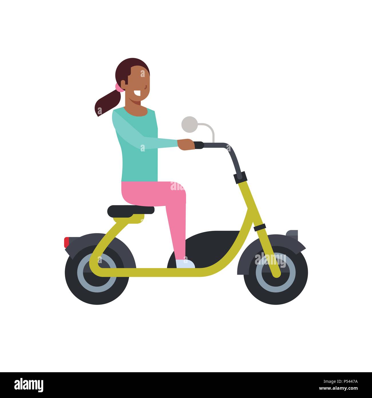 african girl riding electric scooter over white background. electric