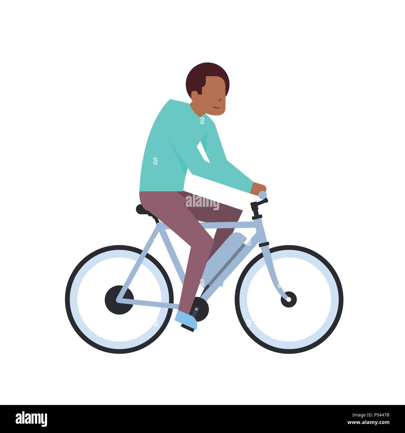 african boy riding electric bike over white background. hybrid bike