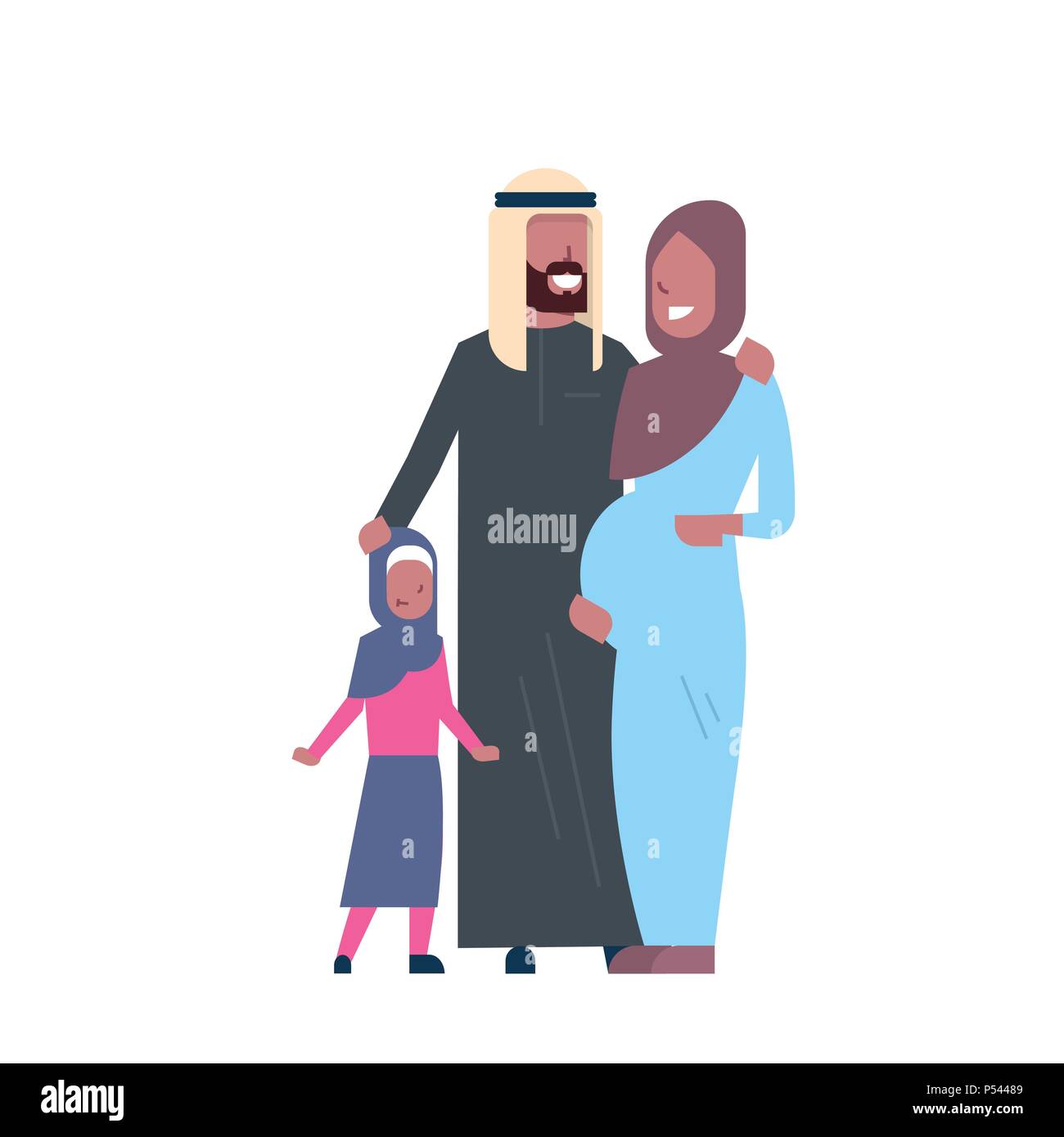 arab pregnant mother father daughter full length avatar on white  background, successful family concept, flat cartoon Stock Vector Image &  Art - Alamy