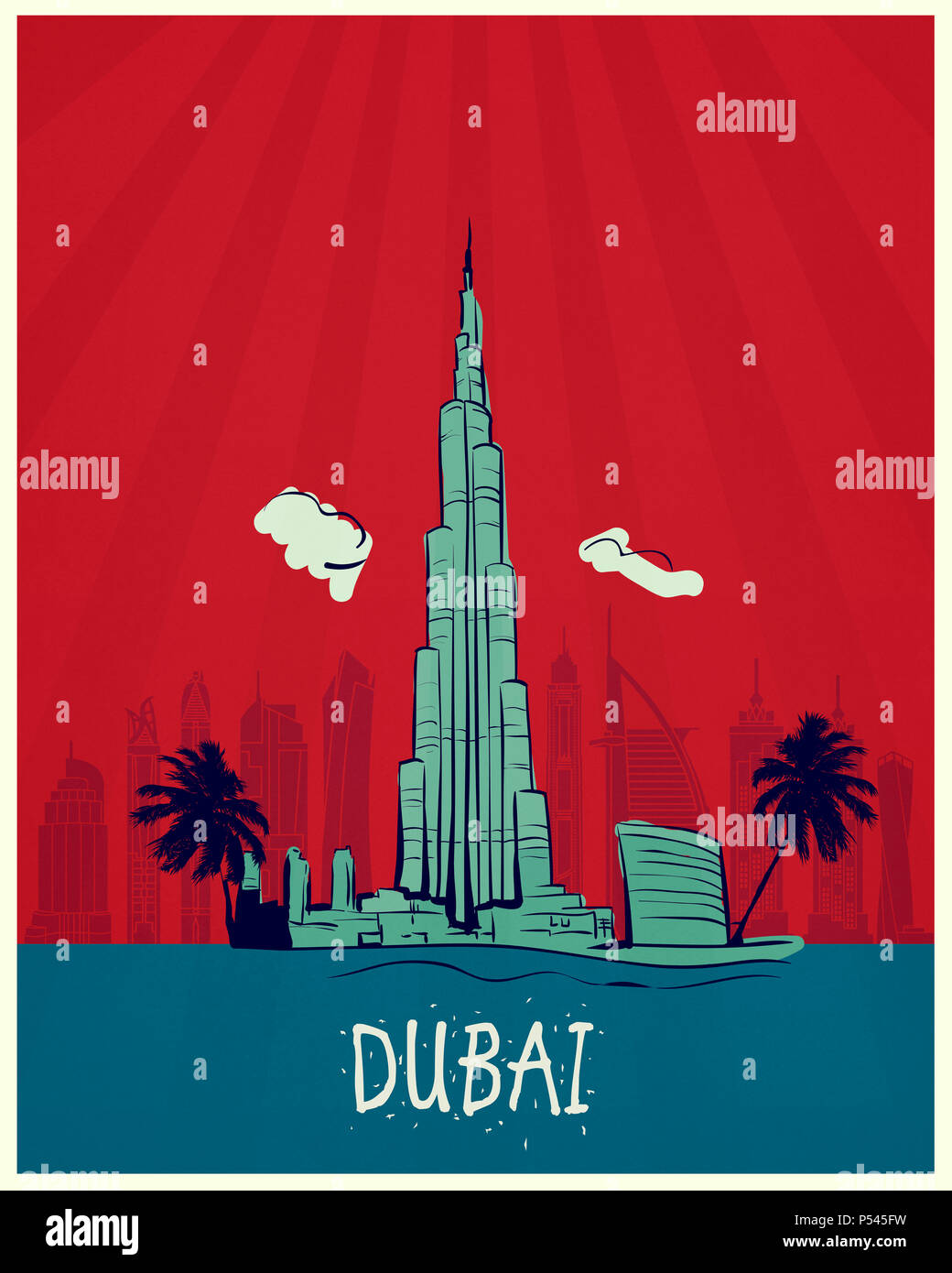 Dubai vintage poster travel Stock Photo