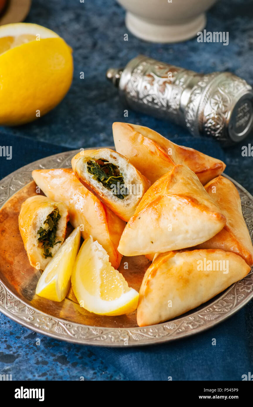 Arabic and middle eastern food concept. Fatayer sabanekh traditional