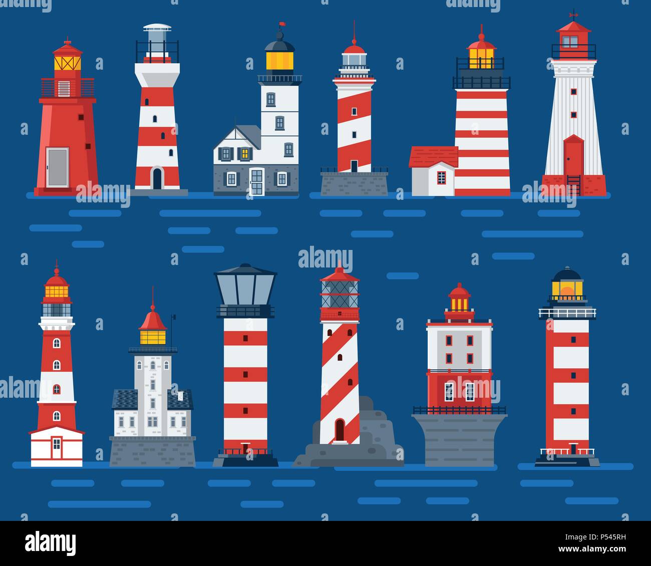 Flat Lighthouses and Sea Guide Lights Stock Vector Image & Art - Alamy