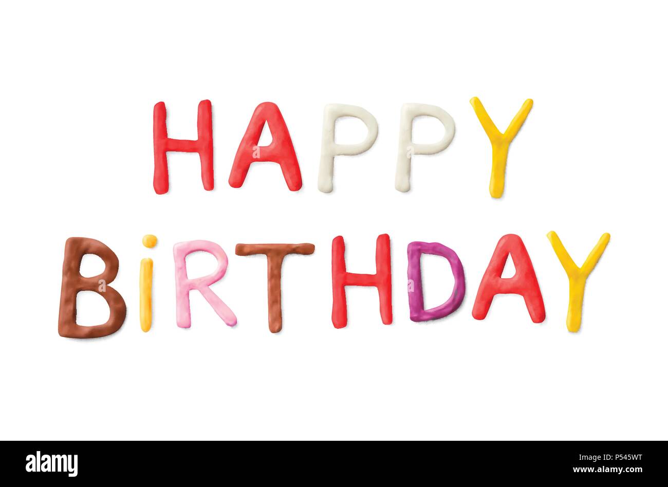 Handmade modeling clay words. Happy birthdaay. Stock Vector