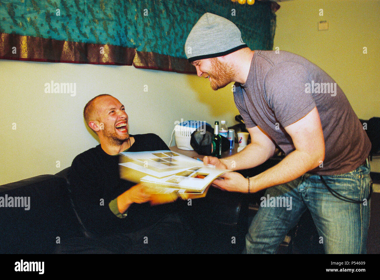 Chris Martin and Will Champion from Coldplay backstage at the Hollywood  Bowl, Los Angeles, United States of America Stock Photo - Alamy