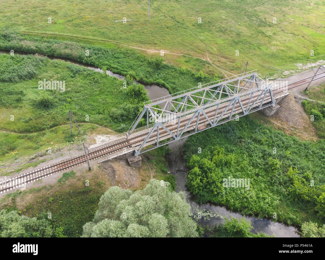 Railway bridge - view from the drone Stock Photo