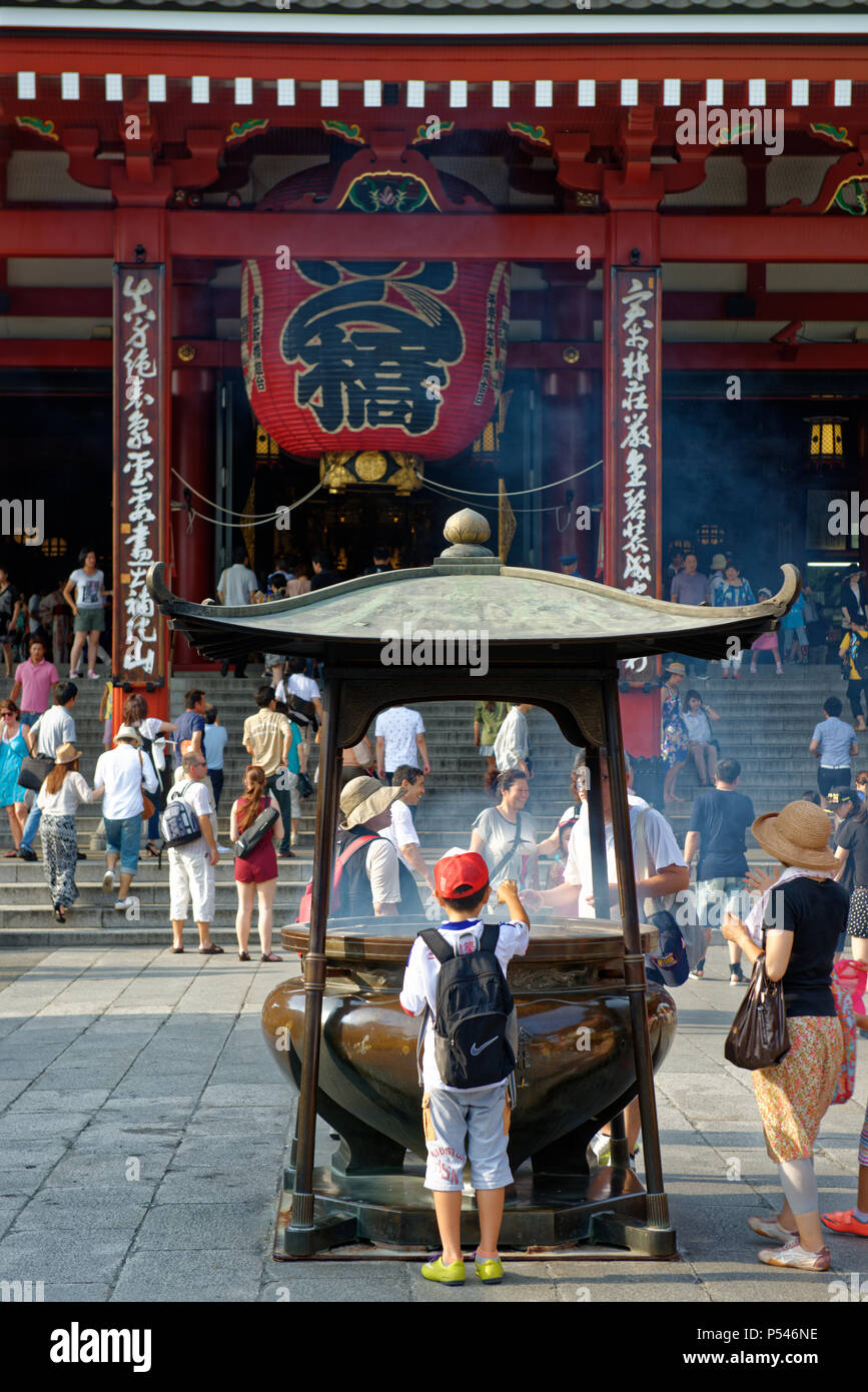 incense censer, Senso-ji, temple Asakusa, Tokyo, Japan Stock Photo