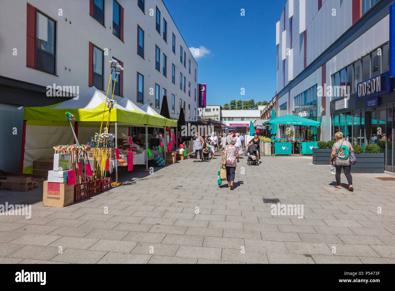 The very busy market in Orpingtons Walnut Shopping Centre, shoppers